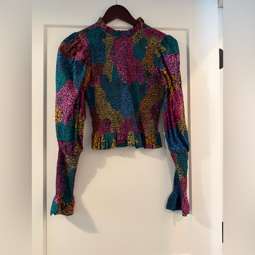 Farm Rio rainbow Leopard mix blouse